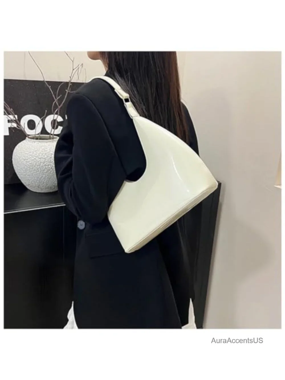 Patent Leather Hobo Bag Crescent Shoulder Bag Small Going Out Tote Satchel Purse